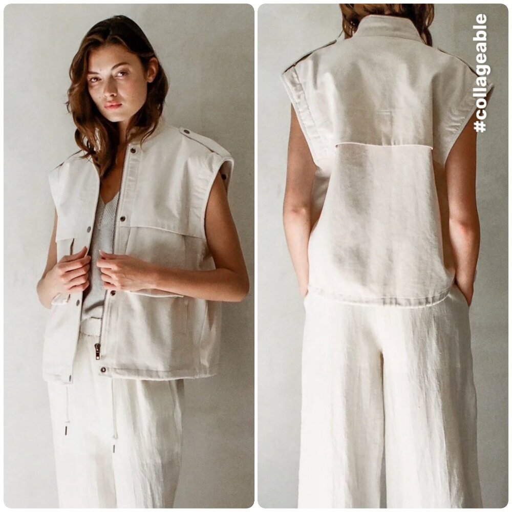 A.Ren Utility Cargo Jacket Small Beige Heavy Cotton Convertible Vest Gorpcore - Picture 3 of 16